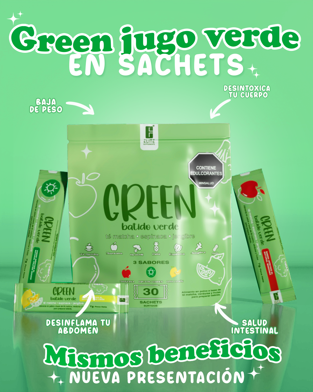 GREEN BATIDO VERDE EN SOBRES ELITE SUPPLEMENTS