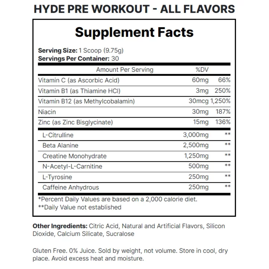 HYDE PRE WORKOUT PROSUPPS