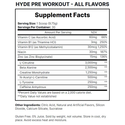 HYDE PRE WORKOUT PROSUPPS