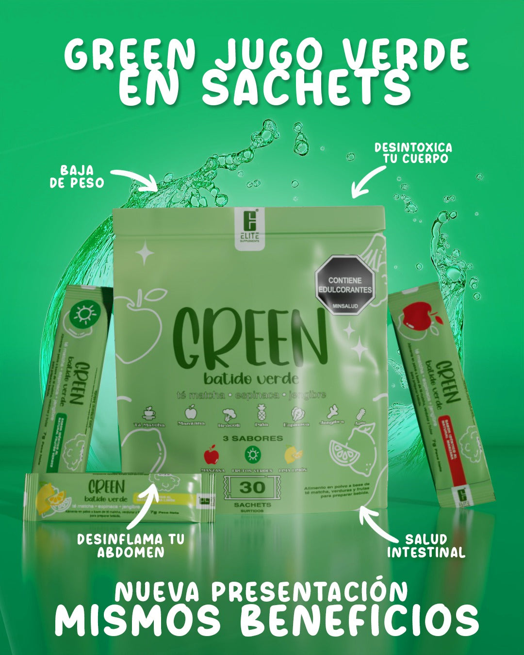GREEN BATIDO VERDE EN SOBRES ELITE SUPPLEMENTS